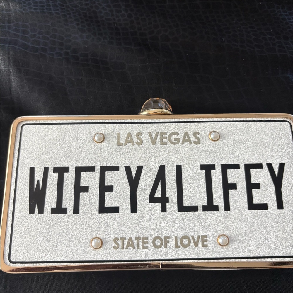 Aldo WIFEY4LIFEY Clutch in White and Gold